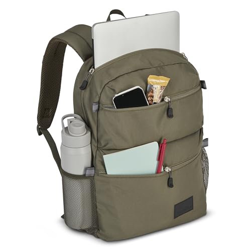Image of High Sierra Everclass Backpack - Travel or Work Laptop Bookbag with 360 Reflectivity, Dual Water Bottle Pockets & Fits Laptops Up To 15.6 inch, One Size, Olive