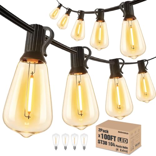 200FT Outdoor Edison String Lights LED Waterproof 2200K 2Pack x 100FT