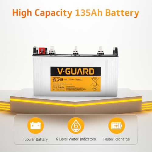 Image of V-Guard Inverter & Battery Combo (1150 Pure Sine Wave 1000VA /12V Inverter, VJ 145 135 Ah Tall Tubular Battery) for Home, Office & Shops
