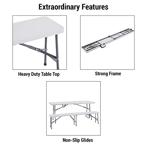 Naomi Home Resin Folding Soccer Bench, Foldable Garden Bench, Weatherproof White Bench, 6 Seat Narrow Folding Table, Outdoor Picnic Benches, 1.4 Feet Fold-Up Bench White #TOP3