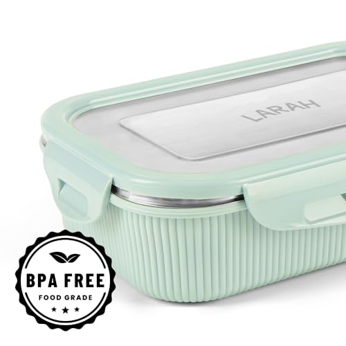 Image of Larah by BOROSIL Freshbyte Stainless Steel Lunch Box | 800 ml + 200 ml Rectangle Container Set | Airtight, Dishwasher Safe Tiffin | Portable Kids Tiffin | 1 Year Warranty (Green)
