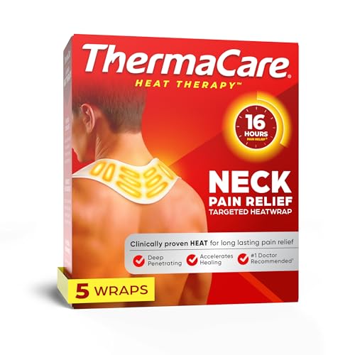 ThermaCare Heat Wraps for Neck & Shoulder Pain Relief - Portable Adhesive Heating Pads with 16-Hour Therapeutic Heat - Drug-Free Muscle & Joint Soothing Patches (5-Count)