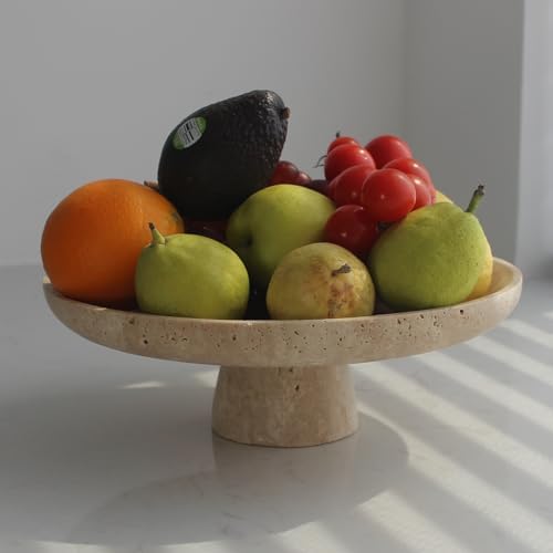 Natural Travertine Fruit Bowl for Kitchen Counter 10.2", Large De...
