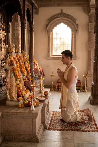 Image of Rameshwaram Fabrics Mens Ready to Wear Silk Dhoti with Angwastra Set - Pocket Dhothi