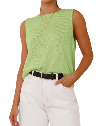 BTFBM Sleeveless Sweater Tops for Women 2026 Crew Neck Lightweight Casual Loose Tank Summer Outfits Fashion Clothing(Mint Green, Small)