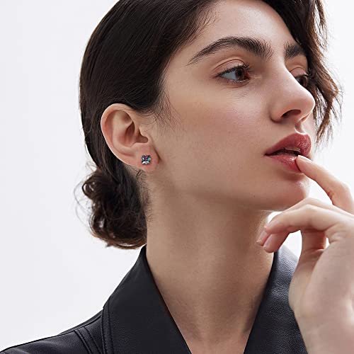 Fibo Steel 5 Pairs Titanium Screw Back Surgical Stainless Steel Stud Earrings For Women Men,Rainbow 5A Cubic Zirconia Studs Double Side Earrings Piercing Sleeper Studs Jewelry 6Mm Silver Square #TOP3