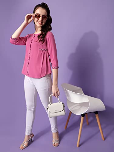 Image of PRETTIFY Women's Regular Fit Embroidered Casual 3 /4 Sleeve Western Top