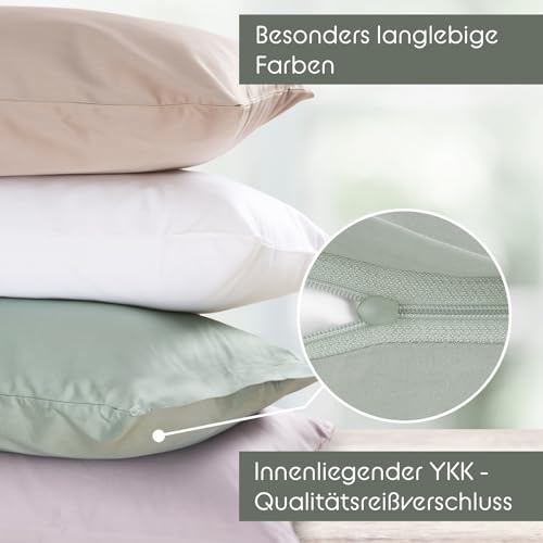 Foto von Blumtal Mako Satin Bettwäsche 135 x 200 & 80x80 cm Kissenbezug Grün - Oeko Tex Zertifizierte Satin Bettwäsche aus 100% Baumwolle - edler Bettbezug Glanzoptik 135x200 Satin mit Reißverschluss