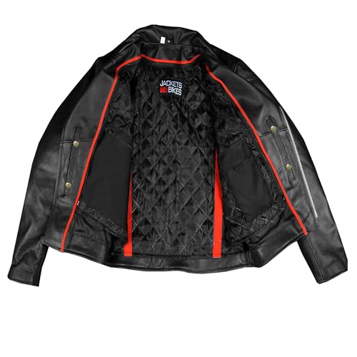 ICONIC Motorcycle Jacket for Men, Premium Buffalo Leather, Insulated Liner, Classic Side Laces, Cruiser Biker Black L