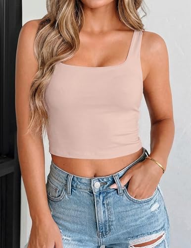 Zeagoo Going Out Tops for Women Square Neck Double Lined Tank Tops Cute Summer Top Champagne - image 3
