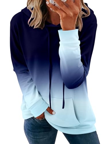 KISSMODA Ladies Hooded Sweatshirts Womens Long Sleeve Gradient Color Pullover Hoodies for Leggings
