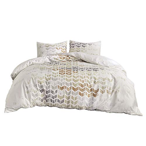 Inspire By Intelligent Design Reversible 100% Cotton Sateen Duvet - Breathable Comforter Cover, Modern All Season Bedding Set With Sham (Insert Excluded), Cape, Chevron Grey Full/Queen(90"X90") #TOP7