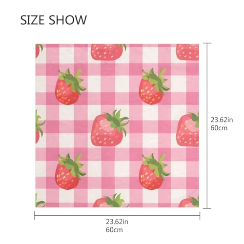 Women's Square Silk Hair Scarves and Wraps Headscarf Strawberry Pink Checkered Head Neck Scarf Bandana 24inch2