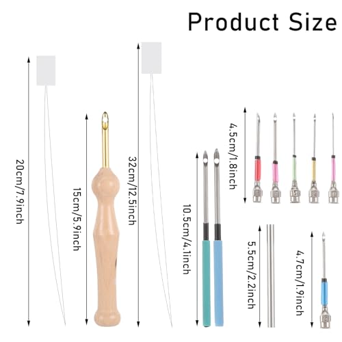 12 Stück Punch Needle Set, Einstellbare Stickerei StanznadelWerkzeug mit Ersatz Nadel Rohre Punch Needle Starter Kit Punch Needle Kit Stickerei Set für Stickerei Kreuzstich Anfänger