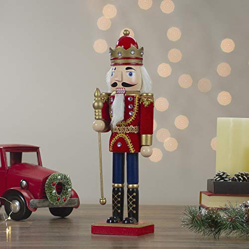 Northlight Decorative Wooden Christmas Nutcracker King with Scepter, 14\", Red/Blue/Gold, 100 Piece