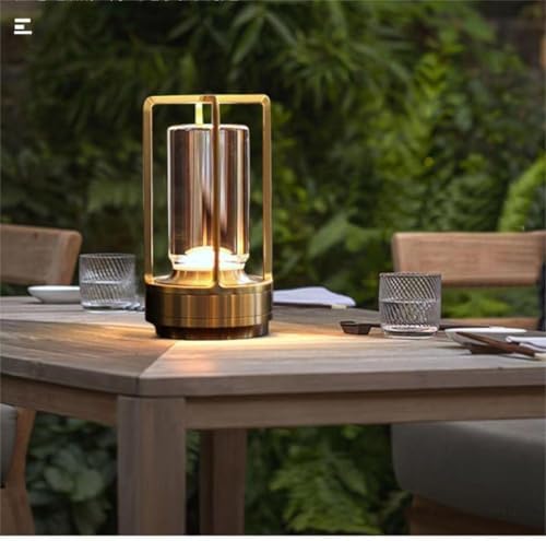 Rechargeable Cordless Small Metal Table Lamp, Stepless Dimming, 3-Color