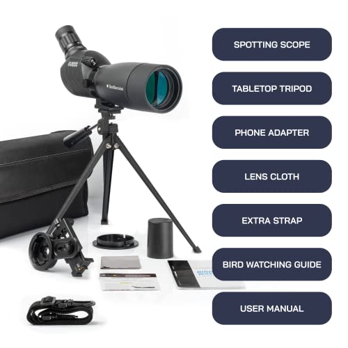 Omano Smithsonian Spotting Scopes For Target Shooting – 20-60X60 Spotting Scopes For Bird Watching – Best Spotting Scope With Tripod And Phone Adapter For Adults – Includes Smithsonian Bird Guide #TOP1