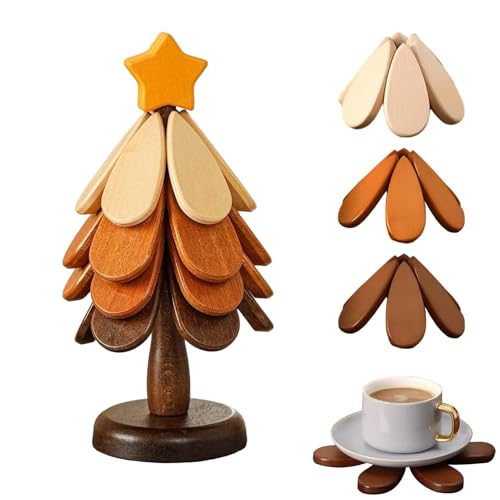 Topfuntersetzer Holz Weihnachtsbaum, 4 in 1 Tannenbaum Untersetzer...