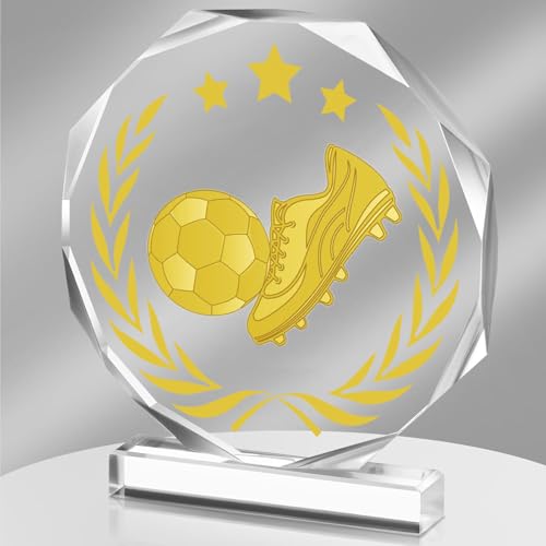 Donrime Football Trophy- Acrylic Sports Trophy Award Football Sign Keepsake Football Match Gift Game Prize for Football Team Athlete Coach Club Member Football Lover Gift 4.72 x 4.72 Inch