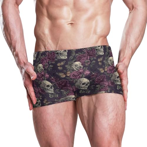 Sugar Skull Skeleton Gothic Flowers Mens Swim Trunk Bathing Suit Swim Brief Square Leg Board Short S B04037172