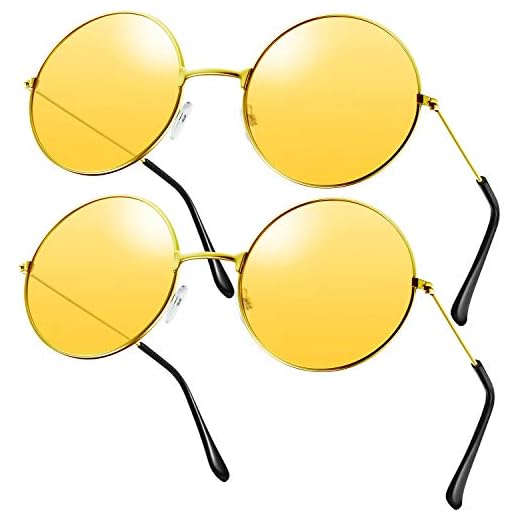 2 Paires Lunettes de Soleil Spécifications Hippie Rose Lunettes de Soleil Rétro Style Hippie Lunettes de Soleil Déguisement Hippie Hommes Femmes Lunettes (Forme Ronde Orange)