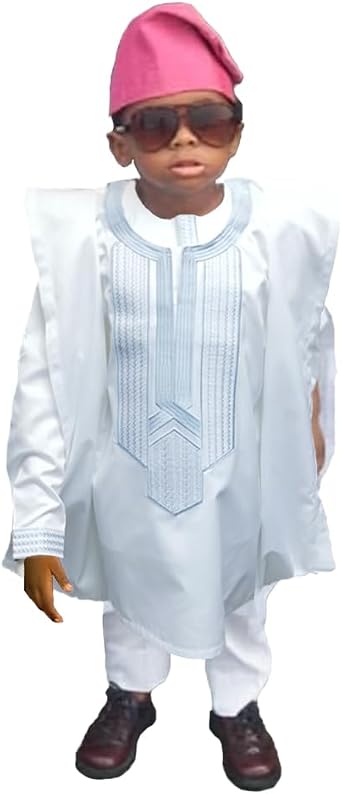 HD Kids African Clothing Embroidery Dashiki Outfit 3 Pieces Agbada Robe for Boy
