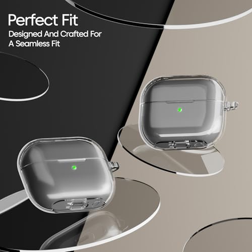 Image of Sounce Earphone Case Cover for Samsung Galaxy Buds 3 Pro and Galaxy Buds 3 TWS Soft Silicone Skin Case Cover Shock Absorbing Protective Case with Keychain [Front LED Visible] - Transparent