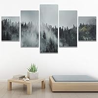SIGNWIN 5 Panel Canvas Wall Art Foggy Mountains for Home Decorations Ready to Hang - 60
