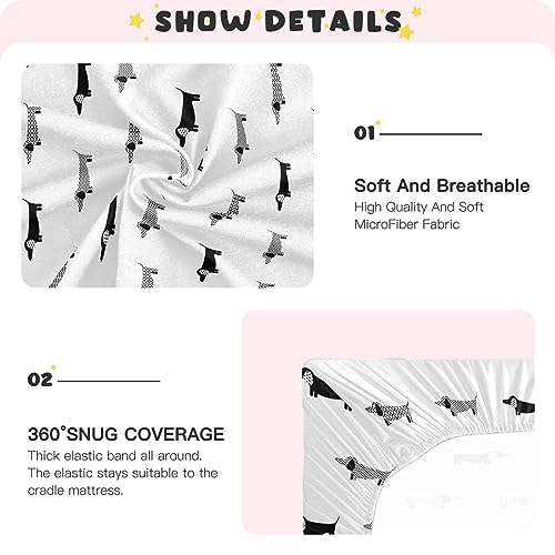 Image of Fitted Crib Sheets Dachshund Black and White Dogs Stretchy Portable Playard Sheets for Baby Toddler, Breathable Soft Mini Crib Mattress 39 x 27 in for Boys and Girls