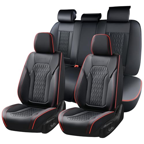 Image of FLORICH Seat Covers, Car Seat Covers Full Set, Luxury Nappa Leather Seat Covers, Breathable and Waterproof Car Seat Protector 5 Seat, Automotive Seat Covers Universal Fit for Most Cars-BlackRedline