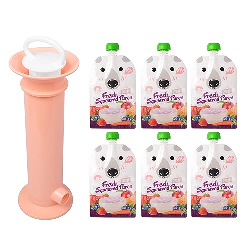 Babynahrungsbeutelmaschine mit 100ml Quetschbeutel wiederverwendbar 6 Pack BPA frei | einfach zu bef&uuml;llen & reinigen | ideal f&uuml;r Fruchtmus, Baby Brei, Joghurt | Gefrierschrank Geschirrsp&uuml;ler geeignet