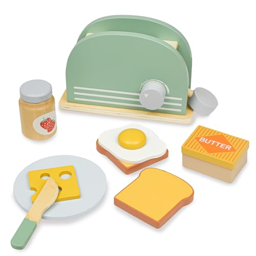 Jouets de Cuisine en Bois, Hyacinthy Grille-Pain en Bois avec Pain et Beurre en Bois, Jeu de Cuisine pour Enfants, Jouets de rôle pour garçons et Filles