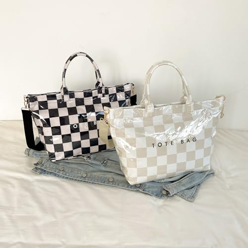 Image of GISMTR Large PVC Tote Bag for Women Letters Print Handbags Kraft Paper Shoulder Bag for Work Travel