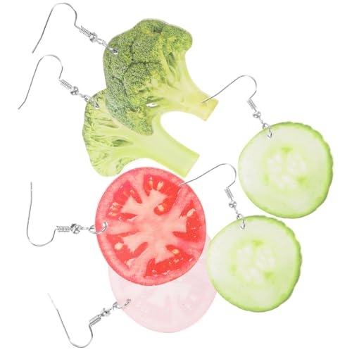 DEARMAMY 3 Pares cuelga pendientes aretes de mujer decoración de pendientes divertido women aretes de aro lágrima colgado aretes colgantes vegetales las mujeres cuelgan pendientes Metal