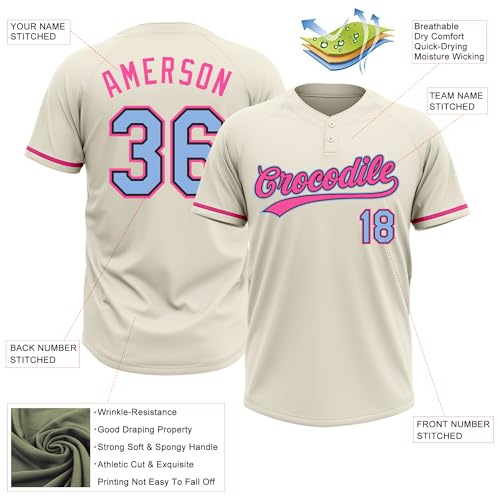 Custom Cream Sky Blue Pink Baseball Shirt Summer Casual Personalized Softball Jersey Shirt Sports Uniform Stitched Name Number Logo for Men Women Youth