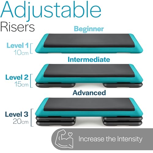 Core Balance Aerobic Step, Large Professional Exercise Stepper, 3 Level Height Adjustable Fitness Platform, L109cm x W41cm x H10/15/20cm (Teal) - Image 4