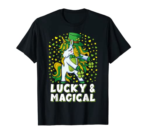 Lucky And Magical Flossing Unicorn Girls St Patricks Day T-Shirt