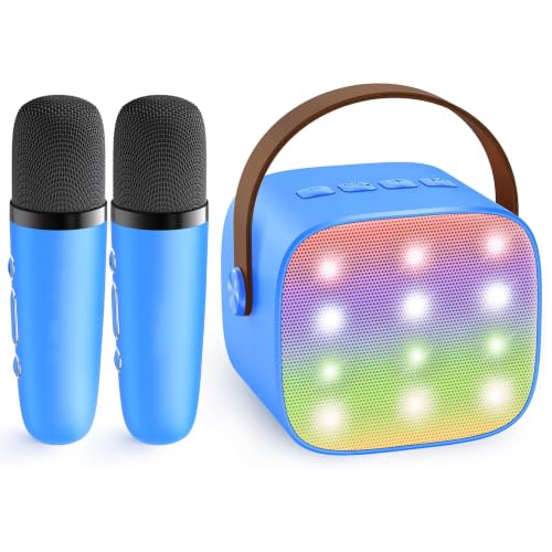 Image of YLL Mini Karaoke Machine for Kids Adults, Portable Bluetooth Speaker with 2 Wireless Microphones, Birthday Gifts Toys for Girls Boys Ages 3, 4, 5, 6, 7, 8, 9,10,11,12+ Years Old Toddler (Royal-Blue)