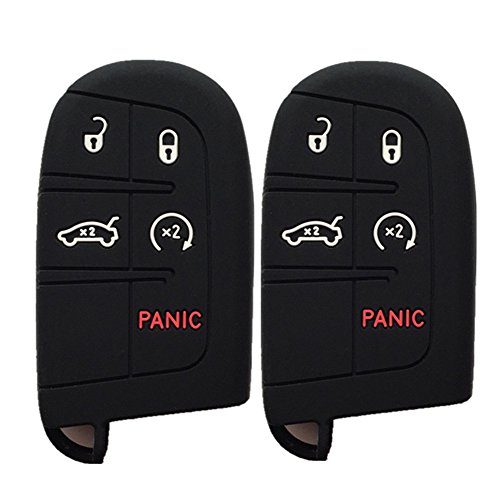 Pack of 2 Black Key Case Covers Jacket Silicone Rubber Fob Keyless Remote Holder Skin fit for Jeep Fiat Dodge Smart Remote Key Case