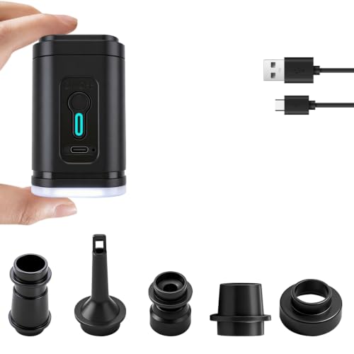 Bomba de Aire eléctrica portátil 2 en 1 con 5 boquillas y USB-C