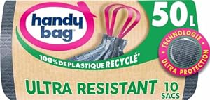 Sacs Poubelle 50L à Poignées Coulissantes Ultra Résistant Handy Bag - Lot de 10
