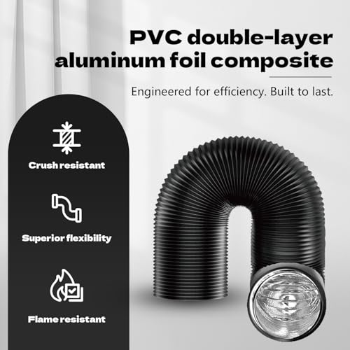Hakazeni 4 Inch 12 Feet Flexible Aluminum Ducting 4 Layer Protection Dryer Vent Hose for HVAC Heating Cooling Ventilation and Exhaust, 2 Clamps Included, black by Hakazeni - Used condition - Image 5