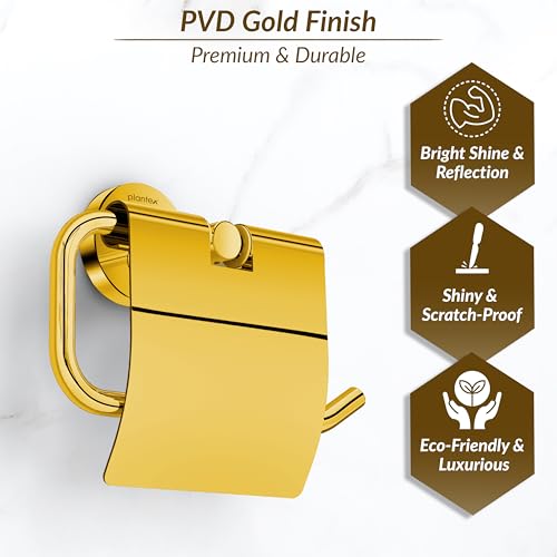 Image of Plantex 304 Grade Stainless Steel Toilet Paper Roll Holder for Bathroom /Toilet Paper Holder /Tissue Paper Roll Holder for Bathroom Accessories - Oreo (Gold)
