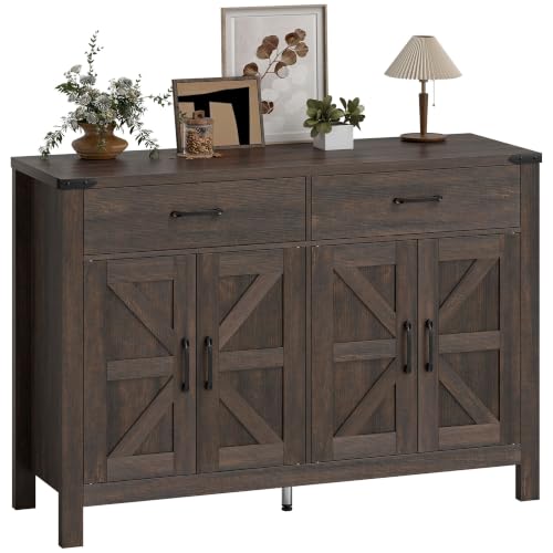 Image of HOMCOM Sideboard Buffet Cabinet, Farmhouse, 4 Doors, 2 Drawers, Dark Brown