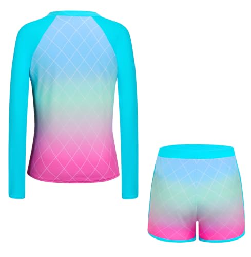 Image of Alakuoti Girls Rash Guard Swimsuit Two Piece Bathing Suit UPF 50+ Sun Protection Long Sleeve Swimwear 6-14 Years
