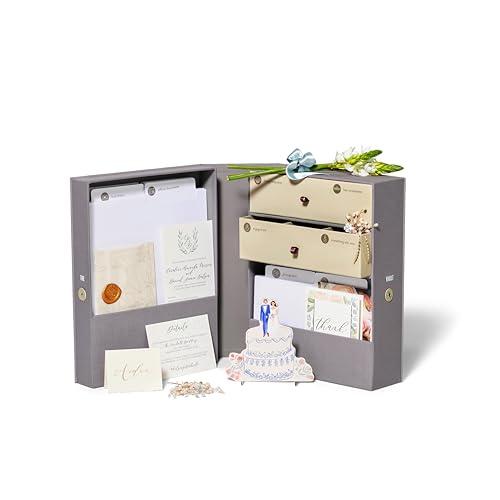 Savor Wedding Gifts Keepsake Box - Ideal Wedding Gifts for Newlyweds - Memory Storage with 52 Hand-Illustrated Labels & 10 File Folders - Elegant & Durable Design Slate No Customization