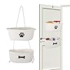 2-Tier Dog Baskets,Over Door Hanging Oganizer for Pet Stuff with Metal Hooks,Cotton Rope Wall-Mounted Storage Organizer for Dog Leash/Harness/Small Toys/Trash bag – Beige