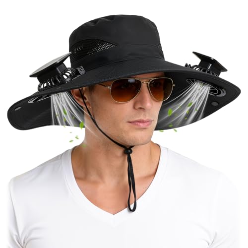 Solar Panel Powered Fan Built in Wide Brim Outdoor Fishing