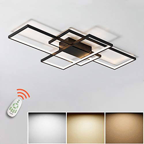 Preisvergleich Produktbild LED Deckenlampe, Deckenleuchte Wohnzimmer Modern quadratische Deckenleuchte, Dimmbar 60W mit Fernbedienung 5400lm, 140x80x9cm, Kueche Badezimmer Flur Schlafzimmer Deckenlampe Schwarz Metall Lampe
