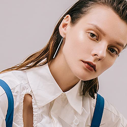 2 Pairs Minimalist Vertical Long Bar Earrings Gold Silver Plated Drop Line Dangle Geometric Jewelry for Women Set3